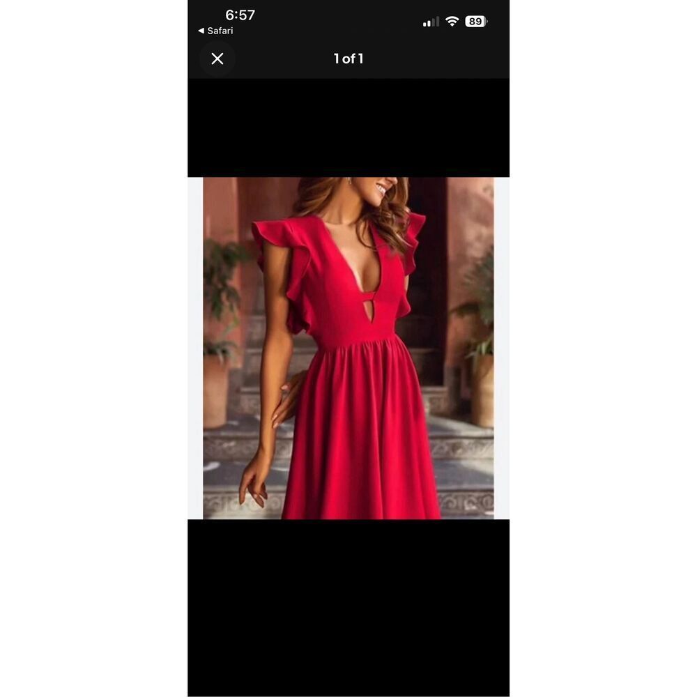 Luxedo Regal Ruffles Red Satin Flutter Sleeve Midi Dress NWT! Sz XS